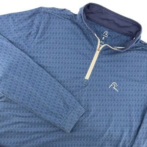 Rhoback Quarter Zip Pullover Mens S Blue Michigan Print Performance Stretch Golf
